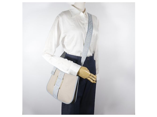 Borsa a Spalla Fendi FF Beige - vista 17