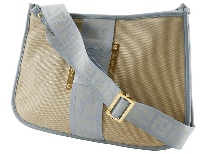 Borsa a Spalla Fendi FF Beige - vista 2