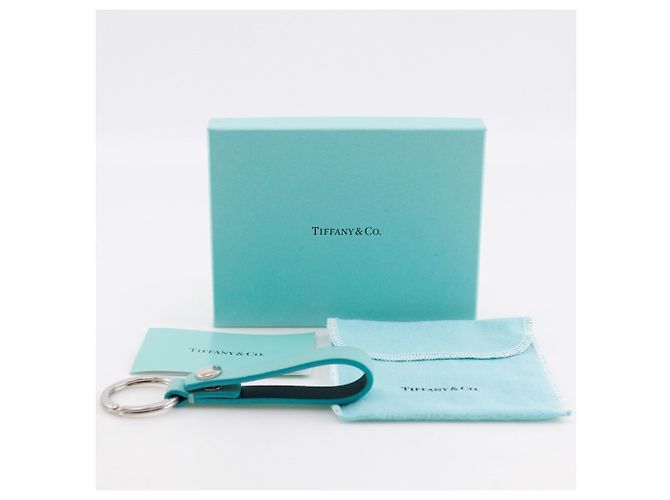Tiffany & Co Portachiavi in pelle e metallo blu Tiffany Argento - vista 11
