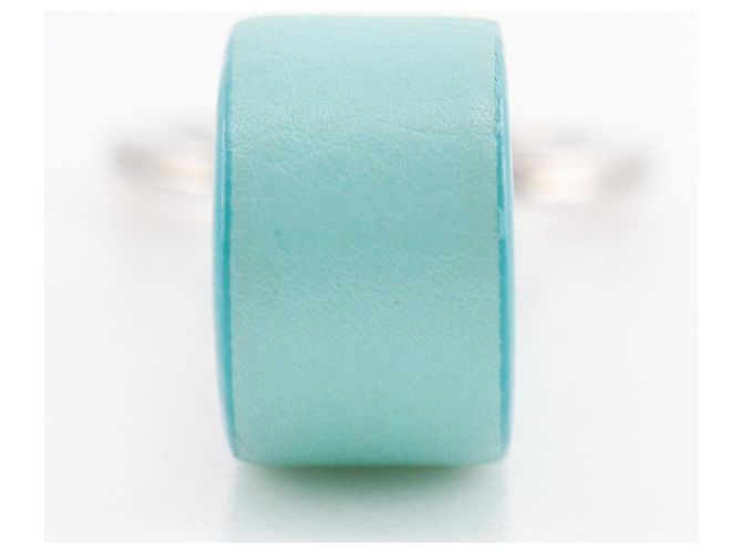 Tiffany & Co Portachiavi in pelle e metallo blu Tiffany Argento - vista 4