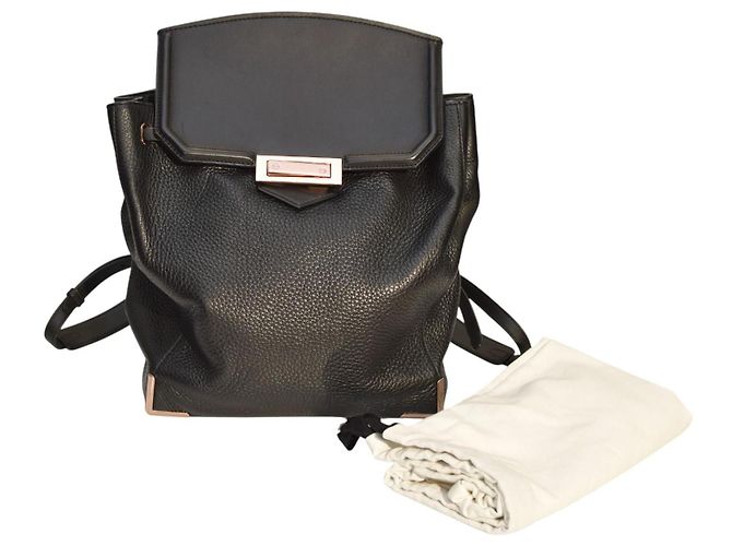 Alexander Wang Prisma Skeletal Black Pebbled Leather Backpack Rose Gold Hardware - view 13