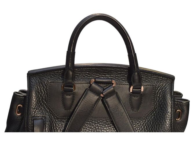 Alexander Wang Prisma Skeletal Black Pebbled Leather Backpack Rose Gold Hardware - view 14