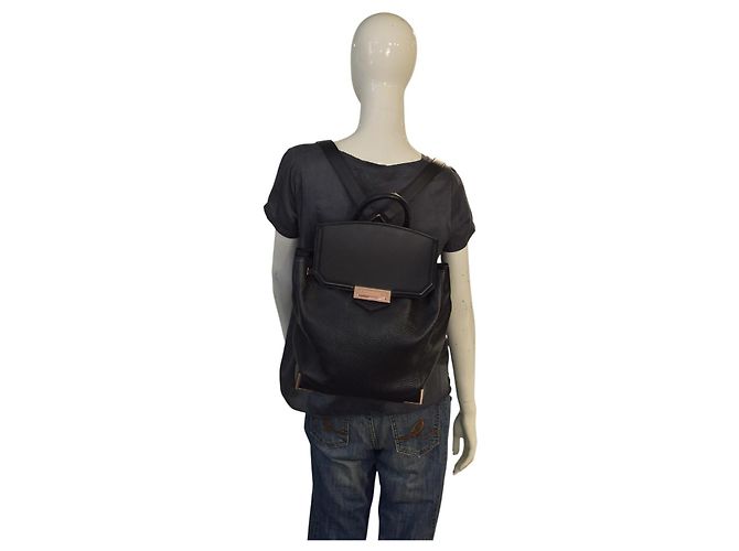 Alexander Wang Prisma Skeletal Black Pebbled Leather Backpack Rose Gold Hardware - view 17