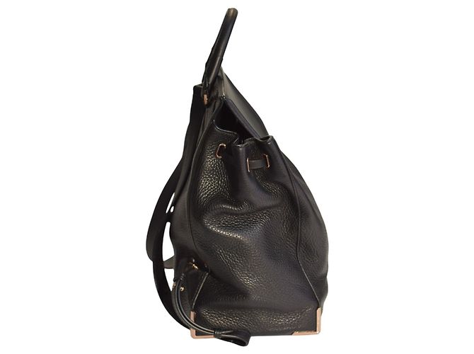 Alexander Wang Prisma Skeletal Black Pebbled Leather Backpack Rose Gold Hardware - view 3