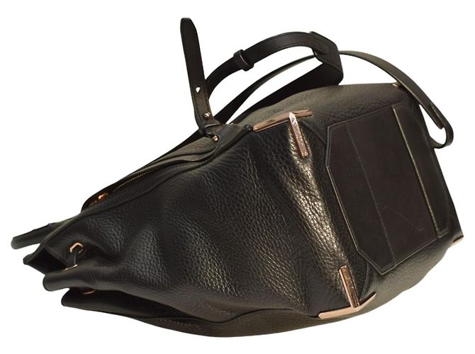 Alexander Wang Prisma Skeletal Black Pebbled Leather Backpack Rose Gold Hardware - view 9
