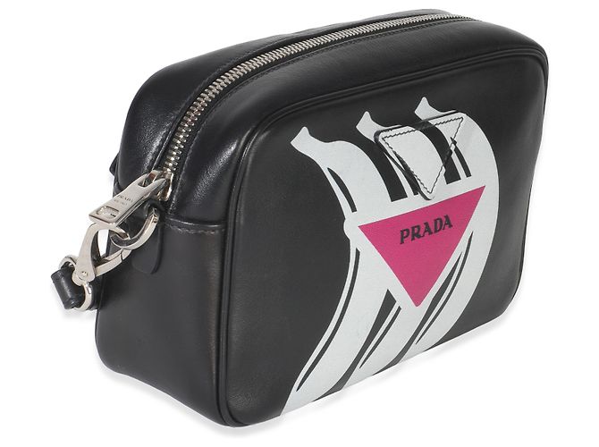 Borsa a tracolla Prada in pelle di vitello nera e rosa con logo Banana Nero - vista 3
