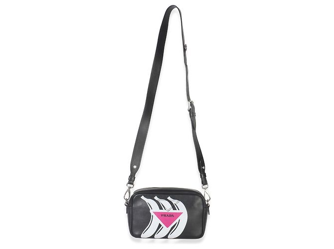 Borsa a tracolla Prada in pelle di vitello nera e rosa con logo Banana Nero - vista 4