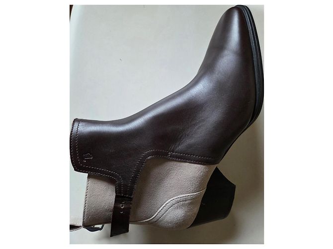 Stivaletti Tod's in pelle marrone e camoscio beige Marrone scuro - vista 3