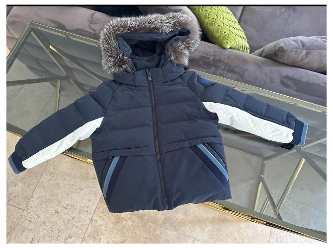 Doudoune pour enfants Dior avec col en fourrure Blanc Bleu foncé - vue 2