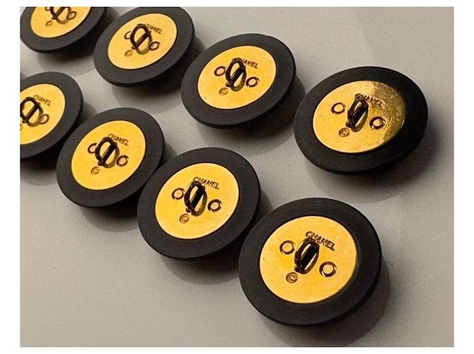 Set di 9 bottoni vintage Chanel "haute couture" neri e dorati con logo CC - vista 10