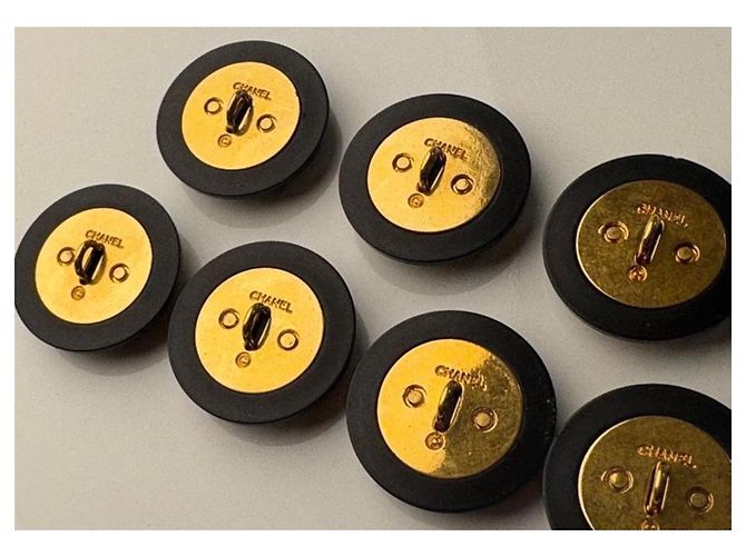 Set di 9 bottoni vintage Chanel "haute couture" neri e dorati con logo CC - vista 8