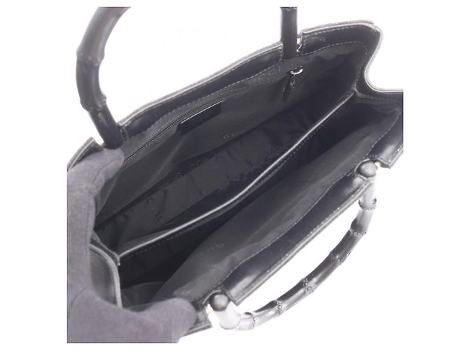 Borsa a mano Gucci Bamboo nera in pelle e tela Nero - vista 3