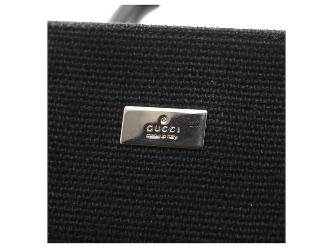 Borsa a mano Gucci Bamboo nera in pelle e tela Nero - vista 8