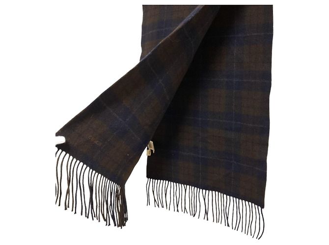 Stola in cashmere a quadri Hermès Marrone Blu navy - vista 5
