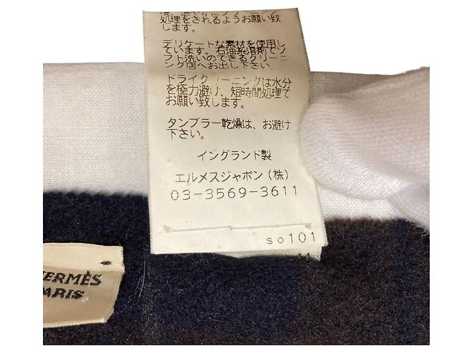Stola in cashmere a quadri Hermès Marrone Blu navy - vista 8