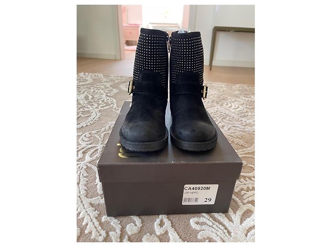 Roberto Cavalli Bottes en daim noir avec clous et boucle - vue 2