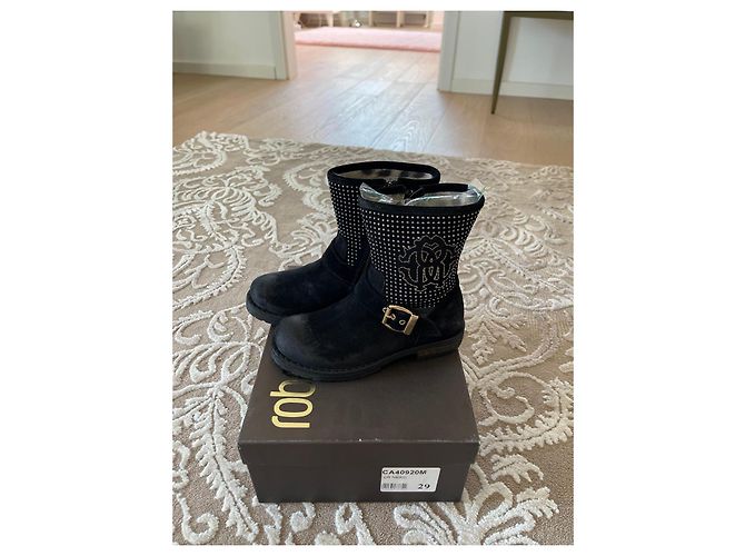 Roberto Cavalli Bottes en daim noir avec clous et boucle - vue 3