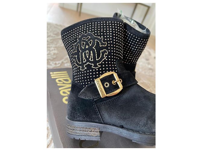Roberto Cavalli Bottes en daim noir avec clous et boucle - vue 6