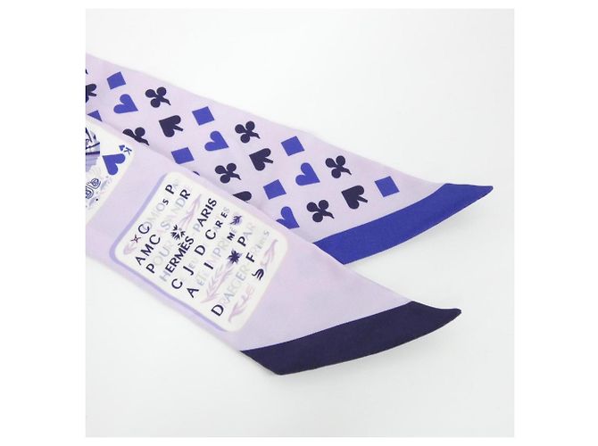 Hermès Bufanda Twilly JEU DE CARTES Hermes 063169S Blanco Azul - vista 2