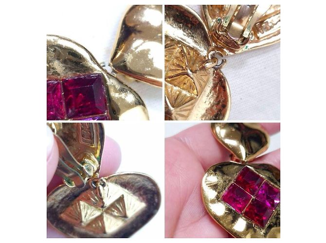 Yves Saint Laurent YSL orecchini pendenti con cuori 90s Rosa Rosso D'oro - vista 10