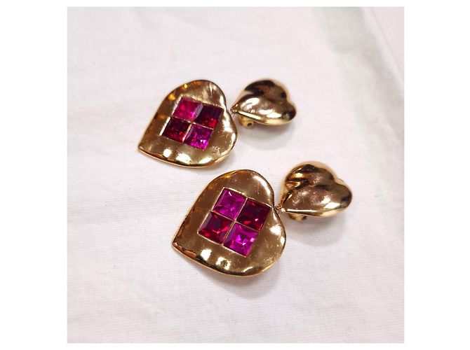 Yves Saint Laurent YSL orecchini pendenti con cuori 90s Rosa Rosso D'oro - vista 2