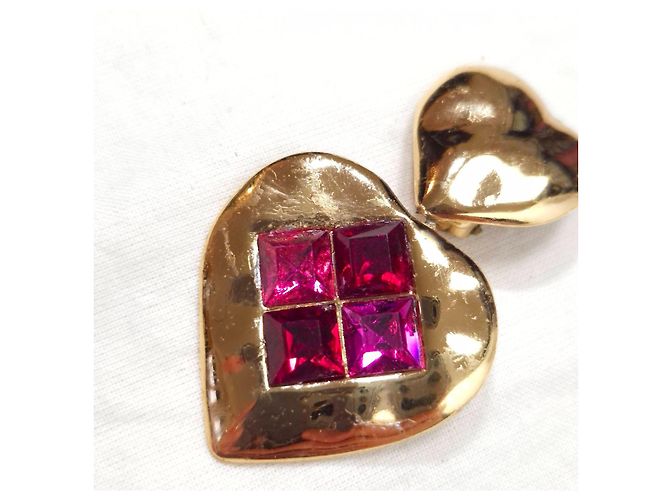 Yves Saint Laurent YSL orecchini pendenti con cuori 90s Rosa Rosso D'oro - vista 4
