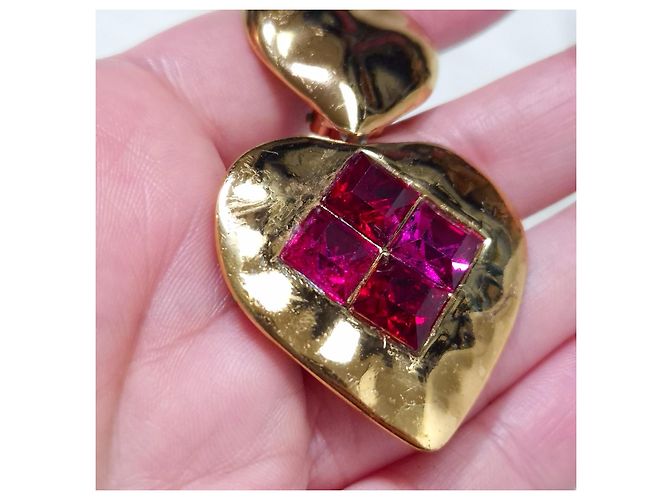 Yves Saint Laurent YSL orecchini pendenti con cuori 90s Rosa Rosso D'oro - vista 7