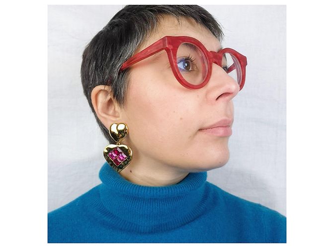 Yves Saint Laurent YSL orecchini pendenti con cuori 90s Rosa Rosso D'oro - vista 8
