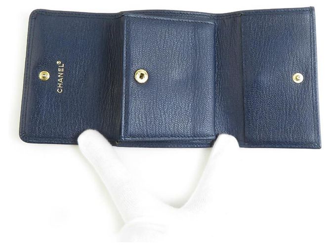 Chanel Navy Leder Dreifach-Brieftasche Marineblau - Ansicht 3
