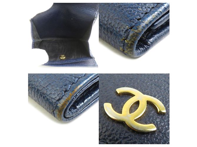 Chanel Navy Leder Dreifach-Brieftasche Marineblau - Ansicht 4