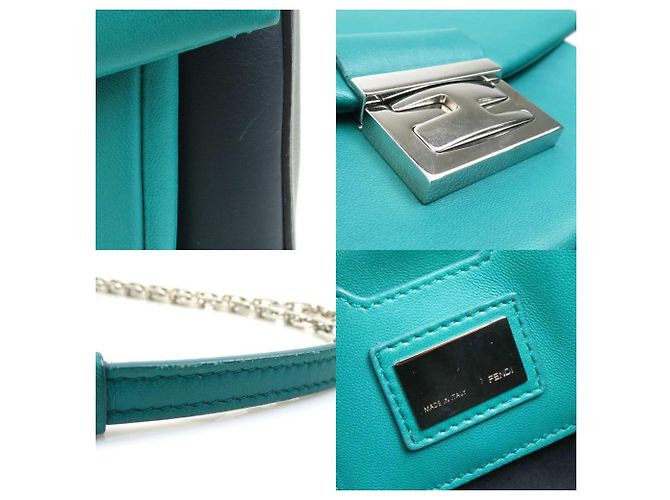 Bolso de Hombro Fendi en Cuero Verde y Azul Marino - vista 4
