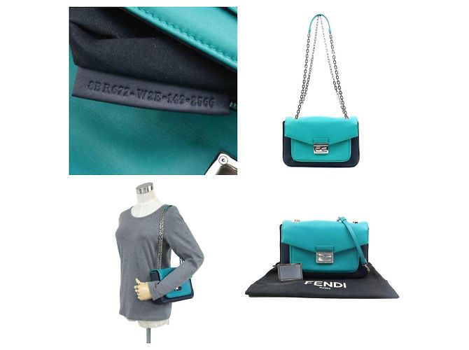 Bolso de Hombro Fendi en Cuero Verde y Azul Marino - vista 5