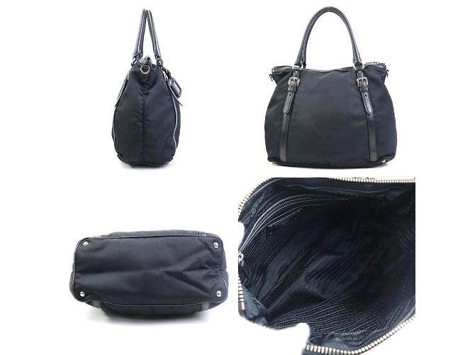 Bolsa de mão em nylon e couro preto Prada - vista 2