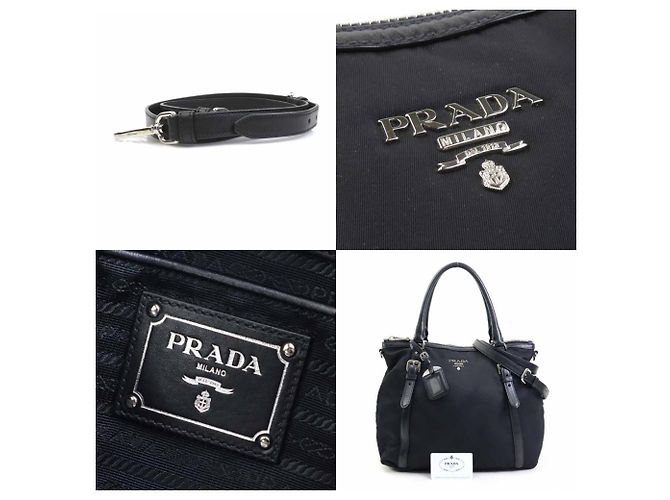 Bolsa de mão em nylon e couro preto Prada - vista 5