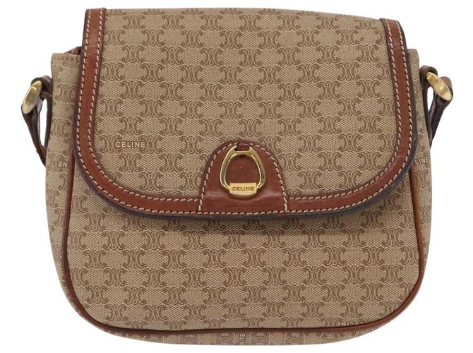 Céline Borsa a Spalla in Tela Macadam CELINE PVC Beige Oro Auth 163376 D'oro - vista 2