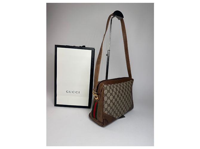 Bolso de cuero monograma Gucci vintage gris marrón - vista 10