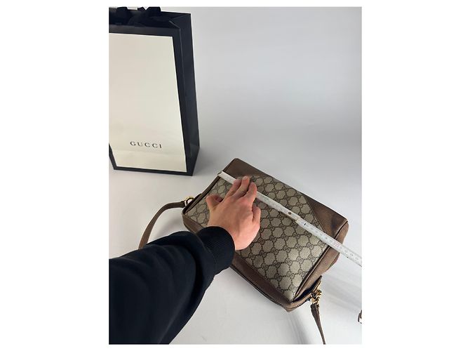 Bolso de cuero monograma Gucci vintage gris marrón - vista 11
