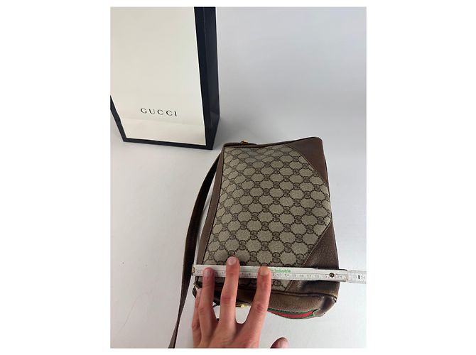 Bolso de cuero monograma Gucci vintage gris marrón - vista 13