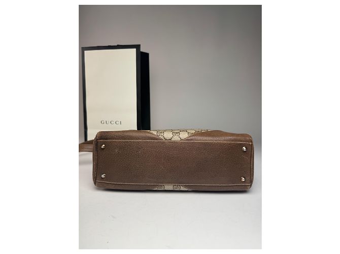 Bolso de cuero monograma Gucci vintage gris marrón - vista 14
