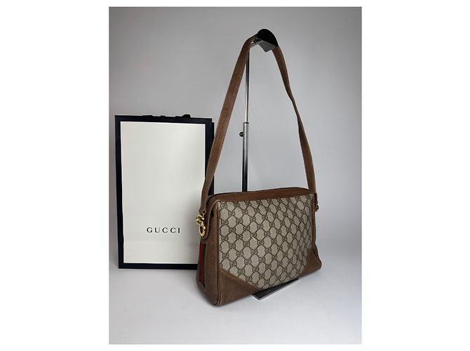Bolso de cuero monograma Gucci vintage gris marrón - vista 15