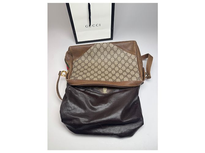 Bolso de cuero monograma Gucci vintage gris marrón - vista 2