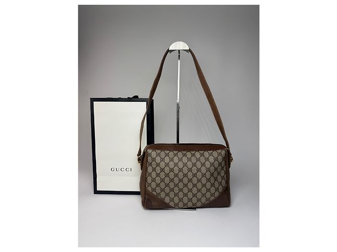 Bolso de cuero monograma Gucci vintage gris marrón - vista 3