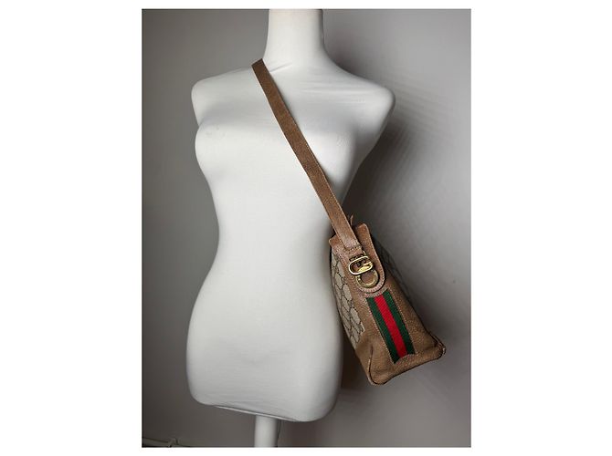 Bolso de cuero monograma Gucci vintage gris marrón - vista 5