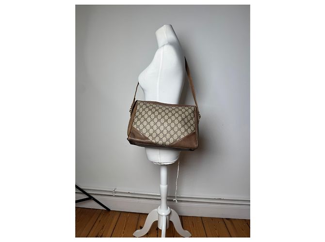 Bolso de cuero monograma Gucci vintage gris marrón - vista 6