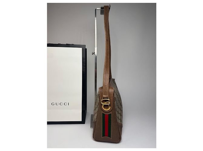 Bolso de cuero monograma Gucci vintage gris marrón - vista 7