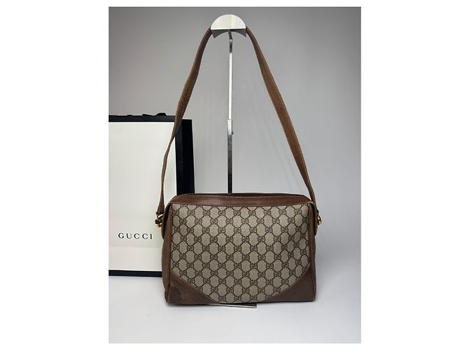 Bolso de cuero monograma Gucci vintage gris marrón - vista 8