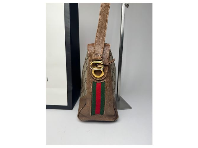 Bolso de cuero monograma Gucci vintage gris marrón - vista 9