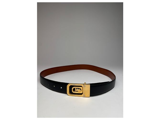 Céline Cintura in pelle vintage Celine Paris con logo carrozza nero e marrone - vista 10