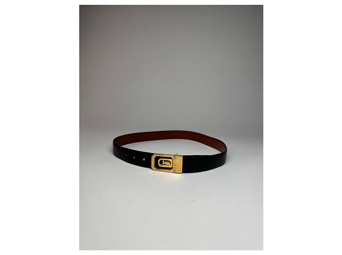 Céline Cintura in pelle vintage Celine Paris con logo carrozza nero e marrone - vista 4