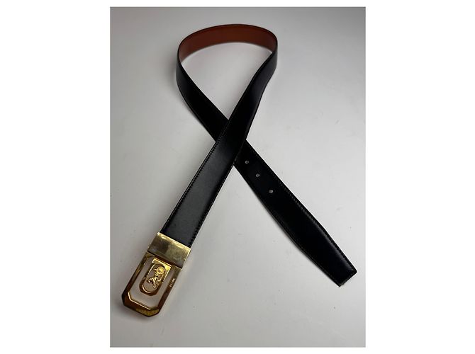 Céline Cintura in pelle vintage Celine Paris con logo carrozza nero e marrone - vista 6